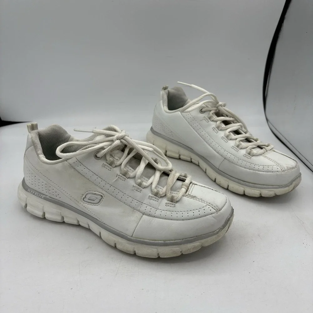 Skechers Shoes Womens Size 8 Synergy Elite Status‎ Leather White Sneakers